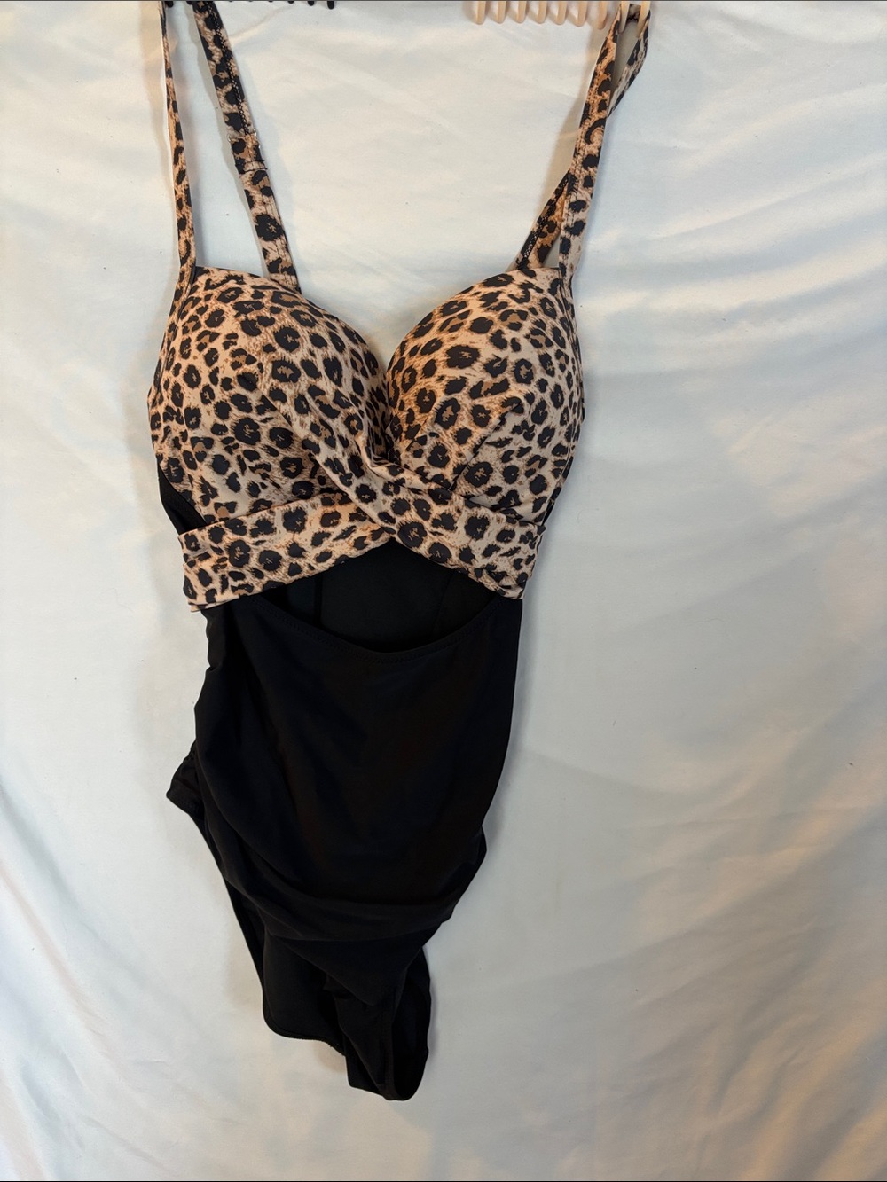 Leopard Print & Black One-Piece Swimsuit